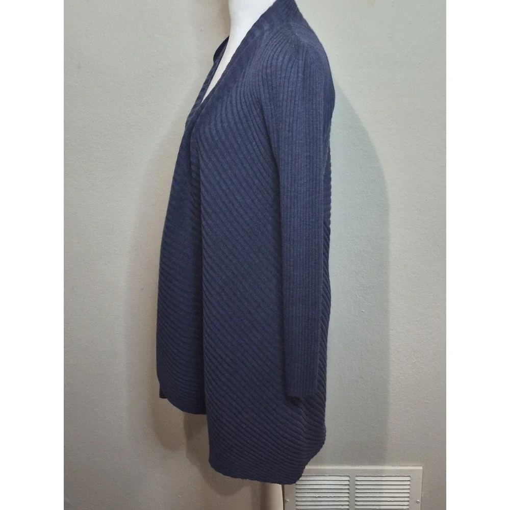 Eileen Fisher Merino Wool Cardigan Size S Blue Open Front Long Duster Layering